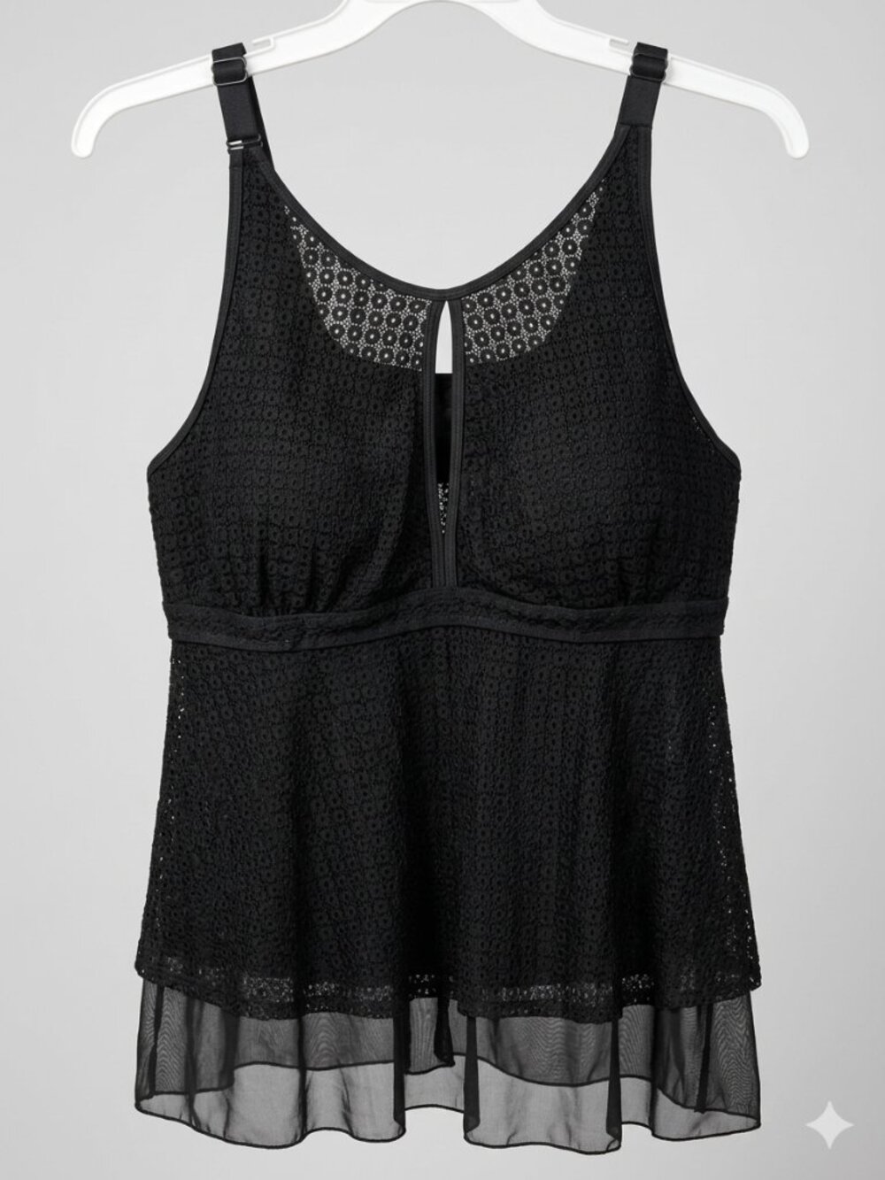 Black Faux Crochet High Neck Tankini Top Plus Size 3X